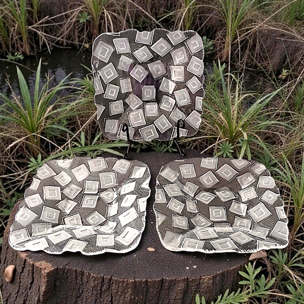 3 Mikasa Clear Glass Plates Cubes Side Frosted‎ Square Geometric Salad Snack